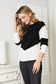 Double Take Two-Tone Openwork Rib-Knit Sweater