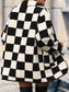 Double Take Full Size Checkered Button Front Coat with Pockets